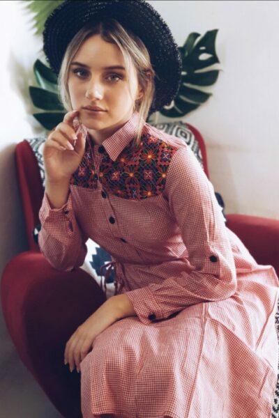 NEW DELHI dress in red and white squares