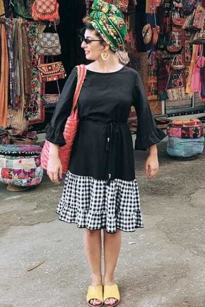 B&W plaid frill dress