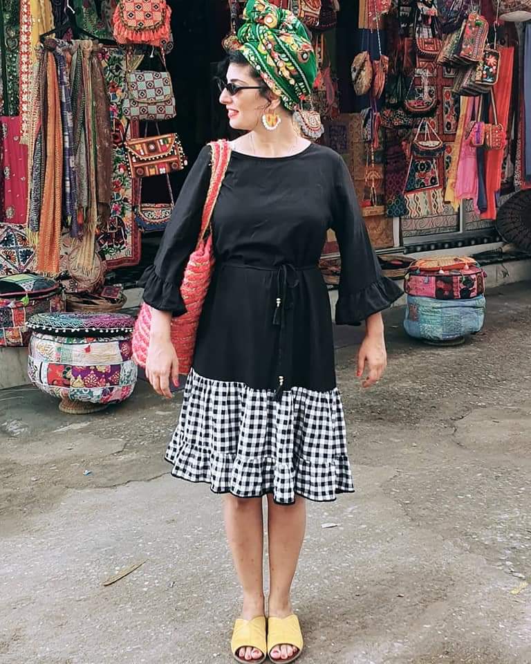 B&W plaid frill dress