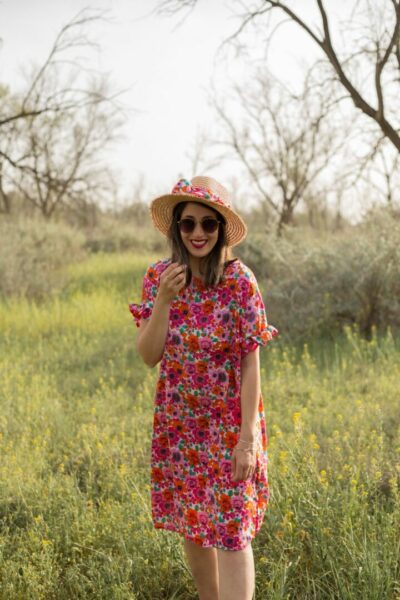 Tunic Oversize Flowers Orange Pink